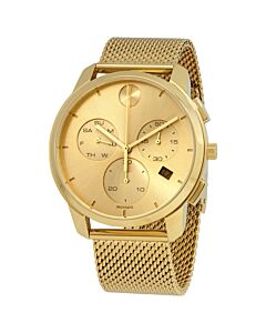 Men's Bold Thin Chronograph Stainless Steel Mesh Gold Dial Watch