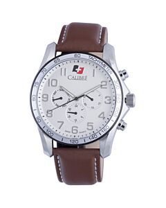 Men's Buffalo Chronograph Calfskin Leather Silver Dial Watch