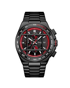 Men's Caged Sports Stainless Steel Black Dial Watch