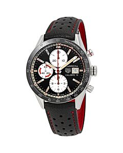 Men's Carrera Chronograph Calfskin Leather Black Dial