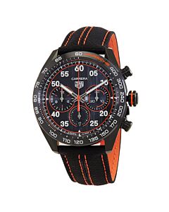 Men's Carrera X Porsche Orange Racing Chronograph Leather Black Dial Watch