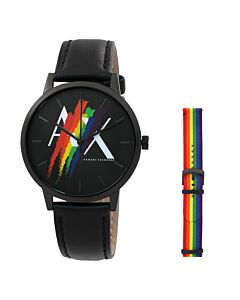 Men's Cayde Rainbow Leather Black Dial Watch