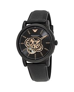 Men's Chronograph Leather Black (Skeleton Center) Dial Watch