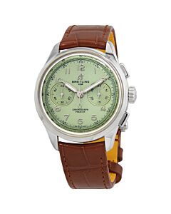 Men's Premier Chronograph Leather Green Dial Watch