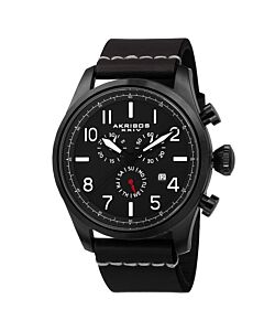 Men's Chronograph Black Leather with Nubuck Lining Black Matte Dial