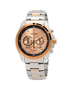 Men's Chronograph Stainless Steel Rose Gold-tone Dial Watch