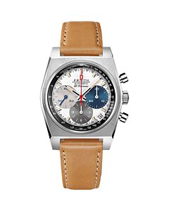 Men's Chronomaster Revival El Primero A3817 Chronograph Calfskin Leather White Dial Watch