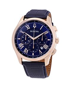 Mens-Classic-Chronograph-Croco-Embossed-Leather-Blue-Dial