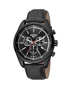Men's Classic Chronograph Leather Black Dial Watch