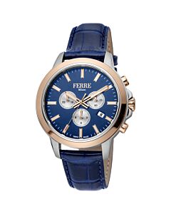 Men's Classic Chronograph Leather Blue Dial Watch