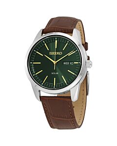 Men's Conceptual Leather Dark Green Sunray Dial Watch