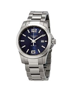 Men's Conquest Stainless Steel Blue Dial Watch