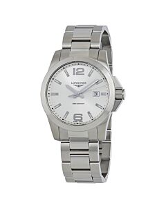 Men's Conquest Stainless Steel Sunray Silver Dial Watch