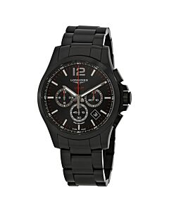 Men's Conquest V.H.P. Chronograph Stainless Steel Black Carved Dial Watch