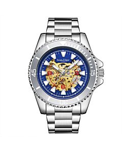 Men's Contemporary Skeleton Stainless Steel Blue Dial Watch
