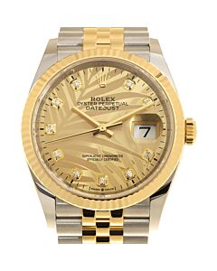 Men's Datejust Stainless Steel and 18KT Yellow Gold Jubilee Golden Palm-Motif Dial Watch