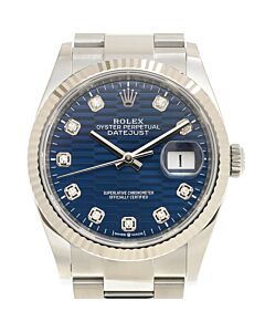 Men's Datejust Stainless Steel Bright Blue Fluted-Motif Dial Watch