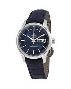 Men's De Ville Hour Vision Leather Blue Dial Watch