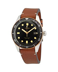 Men's Divers Sixty-Five Leather Black Dial Watch