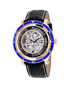 Men's Dome Leather Black (Skeleton Center) Dial Watch