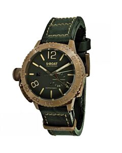 Men's Doppiotempo Leather Green Dial Watch