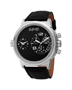 Men's Dual Time Chronograph Leather Black Dial Watch