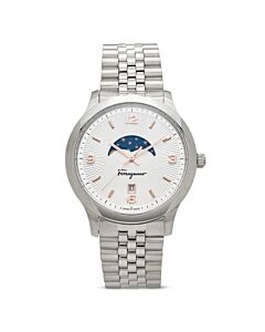 Men's Duo Moonphase Stainless Steel Silver Dial Watch