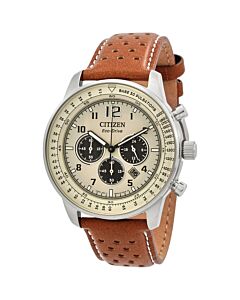 Men's Eco-Drive Chronograph Leather Beige Dial Watch