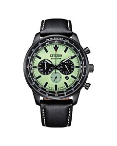 Men's Eco-Drive Chronograph Leather Green Dial Watch