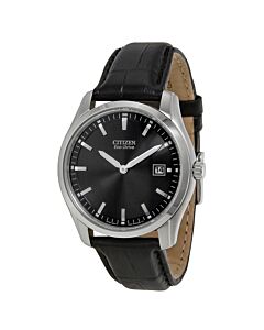 Men's Solar Black Genuine Leather and Dial SS