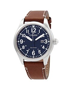 Men's Eco-Drive Leather Blue Dial Watch
