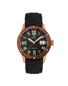 Men's Everest Leather Black Dial Watch