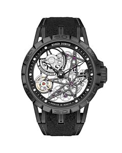 Men's Excalibur Spider Pirelli Black Dlc Leather Transparent Dial Watch