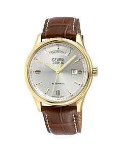 Men's Excelsior Leather Silver-tone Dial Watch