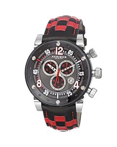 Men's Explorer Chrono Black and Red Genuine Leather Black Dial and IP SS