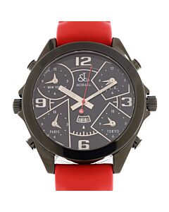 Men's Five Time Zone Leather Black Dial Watch