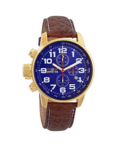 Men's I-Force Chronograph Brown Genuine Leather Blue Dial 18K GP SS