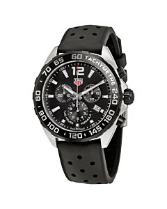 Men's Formula 1 Chronograph Perforated Rubber Black Dial