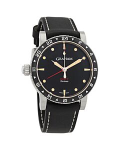 Men's Fortress GMT Leather Black Dial Watch