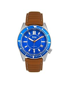 Men's Francis Genuine Leather Blue Dial Watch