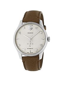 Men's G-Timeless Leather Silver-tone Dial Watch
