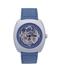 Men's Gatling Genuine Leather Blue Dial Watch
