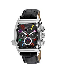 Men's Grandeur Leather Black Dial Watch