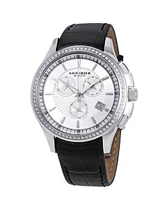 Women's Silver Tone Dial Black Leather
