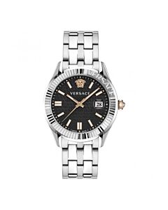 Men's Greca Time Stainless Steel Black Dial Watch