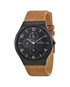 Men's Grenen Calfskin Leather Black Dial Watch