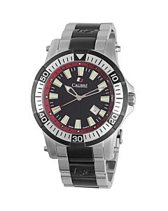 Men's Hawk Date Stainless Steel Black and Red Dial Watch