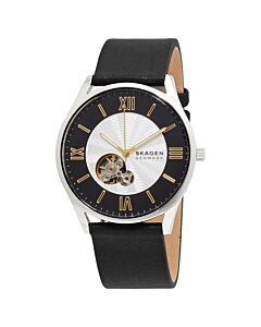 Men's Holst Automatic (Eco) Leather Black and Silver Guilloche (Open Heart) Dial Watch