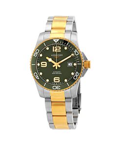 Men's Hydro Conquest 18kt Yellow Gold and Stainless Steel Green Dial Watch