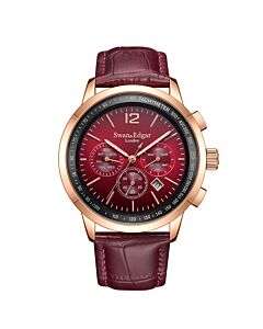 Men's Intricate Leather Red Dial Watch